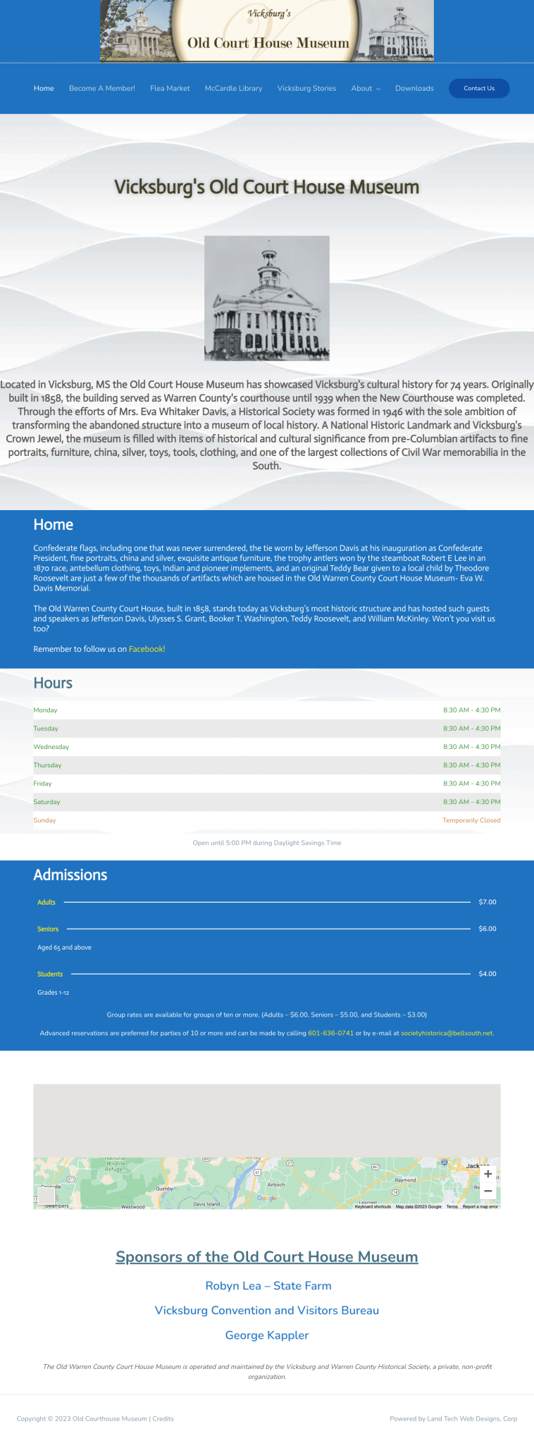 Old Court House Museum website homepage screenshot.