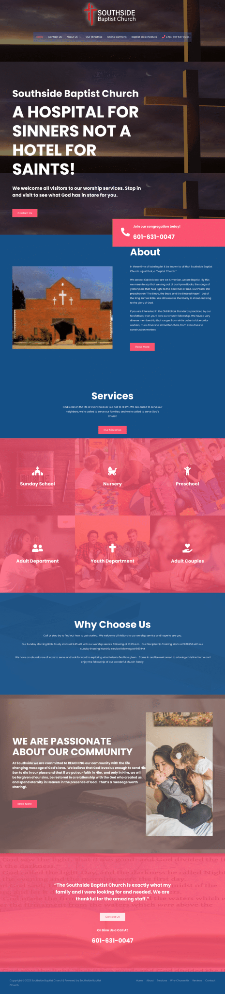 Southside Baptist Church website homepage