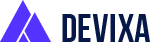 Devixa logo with purple triangle icon.