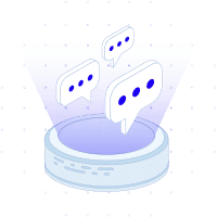 Digital chat bubbles above a futuristic platform