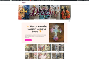 Dazzlin Designs store homepage with featured items and offers.