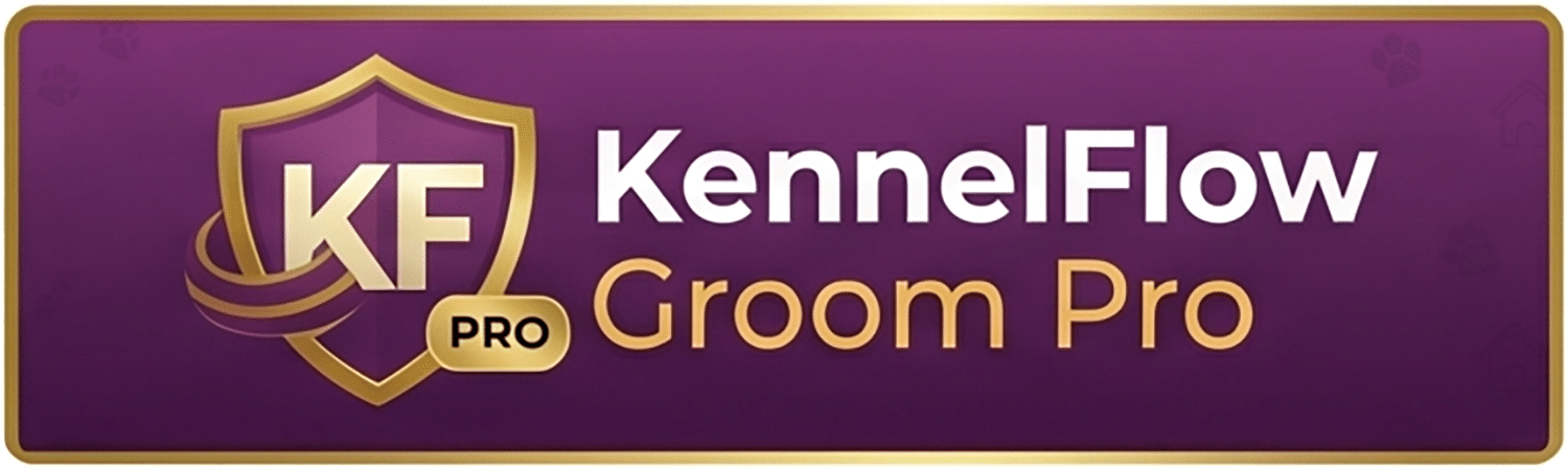 KennelFlow Groom Pro logo on purple background