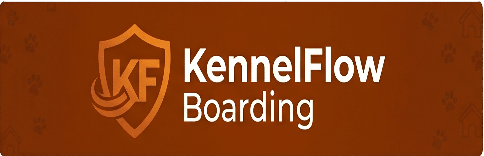KennelFlow Boarding logo on orange background