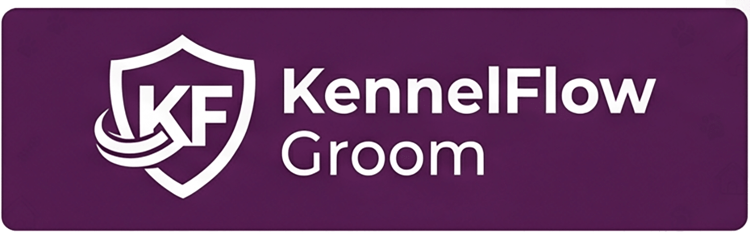 KennelFlow Groom logo on purple background