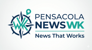 Pensacola News WK logo with compass and location pin