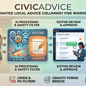 CivicAdvice automated advice column workflow infographic